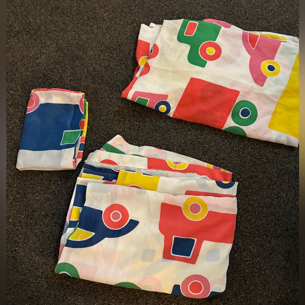 Vintage 1979 Merimekko Oy cars & trucks twin sheet set Bo Boo